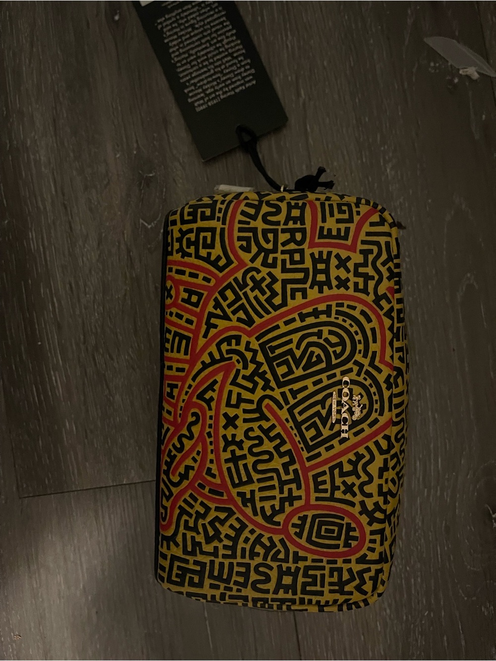 Yellow Graphic Zip Pouch with Red & Black Abstract Print